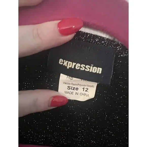 Expression Black And Silver Glitter Metallic Open Front Short Cardigan Size 12 - Picture 4 of 6